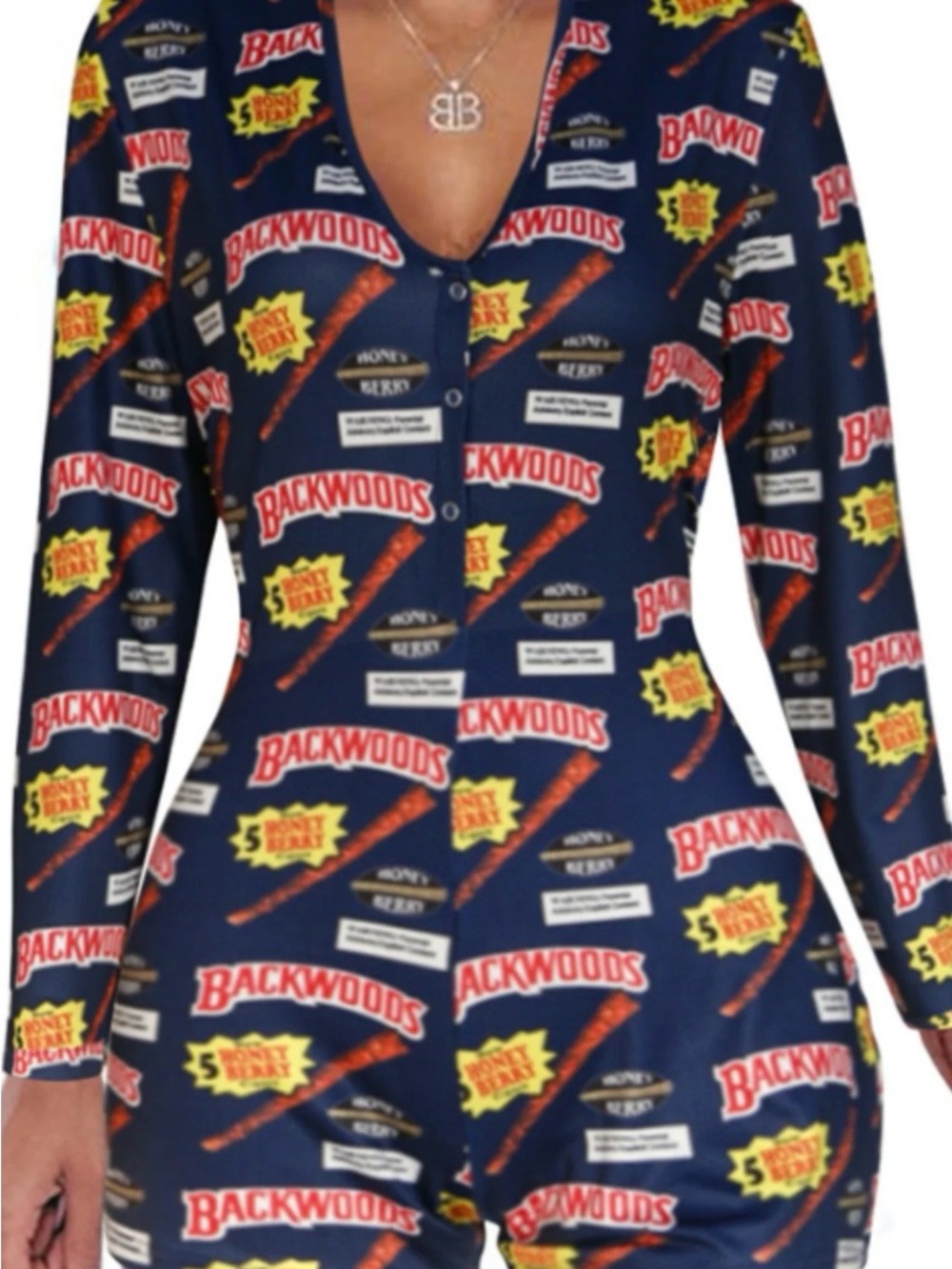 Backwoods Navy Long-Sleeve Women’s Pajama Romper by Backwoods